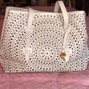 Nardelli 100% Italian Leather White Tote Hippie Boho Shoulder Bag with Charm